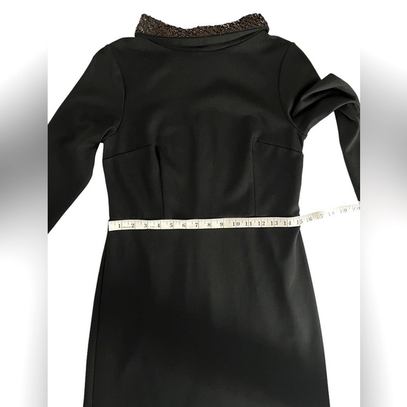Talbots Black Sheath Dress Mock Neck Sequin Collar Cocktail Event Evening 4P - Picture 8 of 12